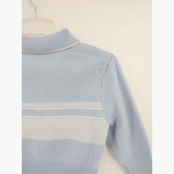 RE/DONE 60s Shrunken Polo Top Medium Pale Blue Striped Cropped Knit Mod - Picture 8 of 16